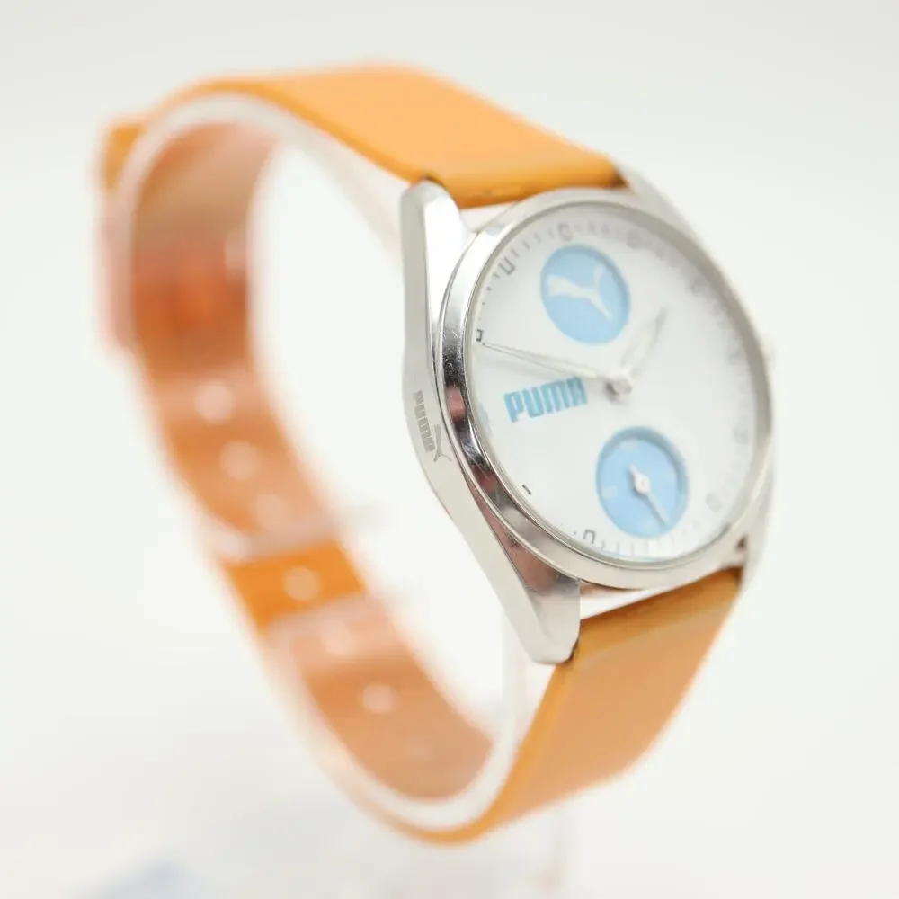 Puma Womens Blue White Sport Small Seconds Watch 29mm Orange Resin w New Battery